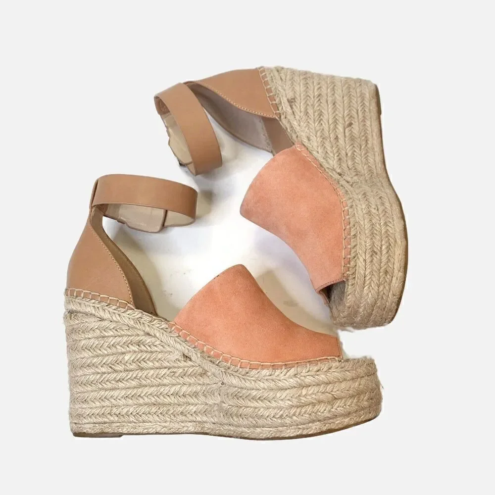 Marc Fisher LTD Women’s Mladalyn Espadrille Wedge Sandal Coral Suede Size 8.5 M